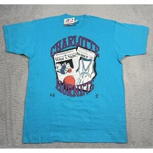 RARE VTG Front Pages Charlotte‎ Hornets Newspaper Print Mens L Single Stitch NWT